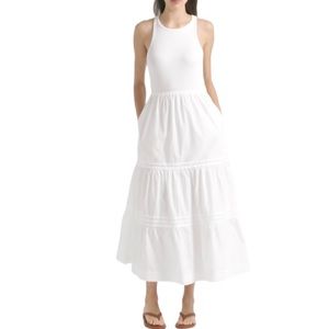 J.Crew Vintage Rib High-Neck Cutaway Tank Dress with Poplin Skirt